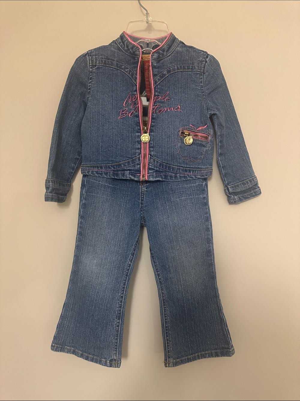 Apple Bottoms Girls 24 Months Denim Jacket & Jeans Set with Pink Trim